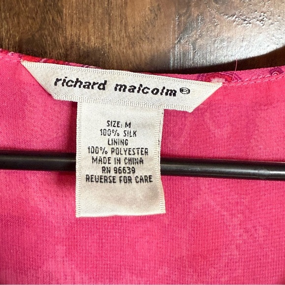 Vintage RICHARD MALCOLM Pink Floral Printed Silk Sleeveless Blouse Womens Medium - Picture 3 of 5